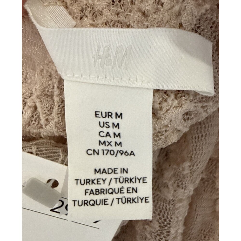 H&M BeigeNWT Sheer Lingerie Slip Dress M Lace Camisole Asymmetrical Hem Coquette - Picture 6 of 11